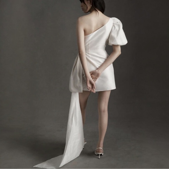 NWT Sachin & Babi Dorien Bow Train Wrap Mini Dress 12 Anthropologie Bridal *FLAW - Picture 2 of 16